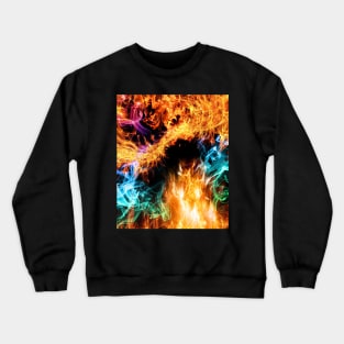 Fire Flames, Rainbow Smoke On Black Crewneck Sweatshirt